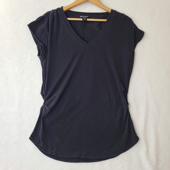 Athleta Black V-Neck Athletic Top Ruched Side Stretch Shirt Womens M - Picture 10 of 10